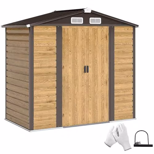 Outsunny Metal Garden Shed with Lock and Foundation Kit in Sand – 1