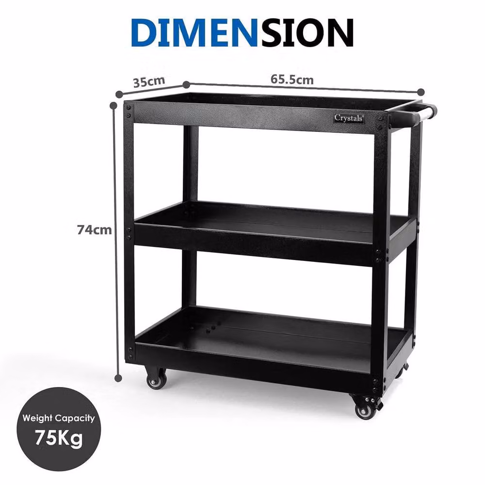 EONLION 3 Tier Metal Tool Storage Garage Workshop Trolley in Black – 2