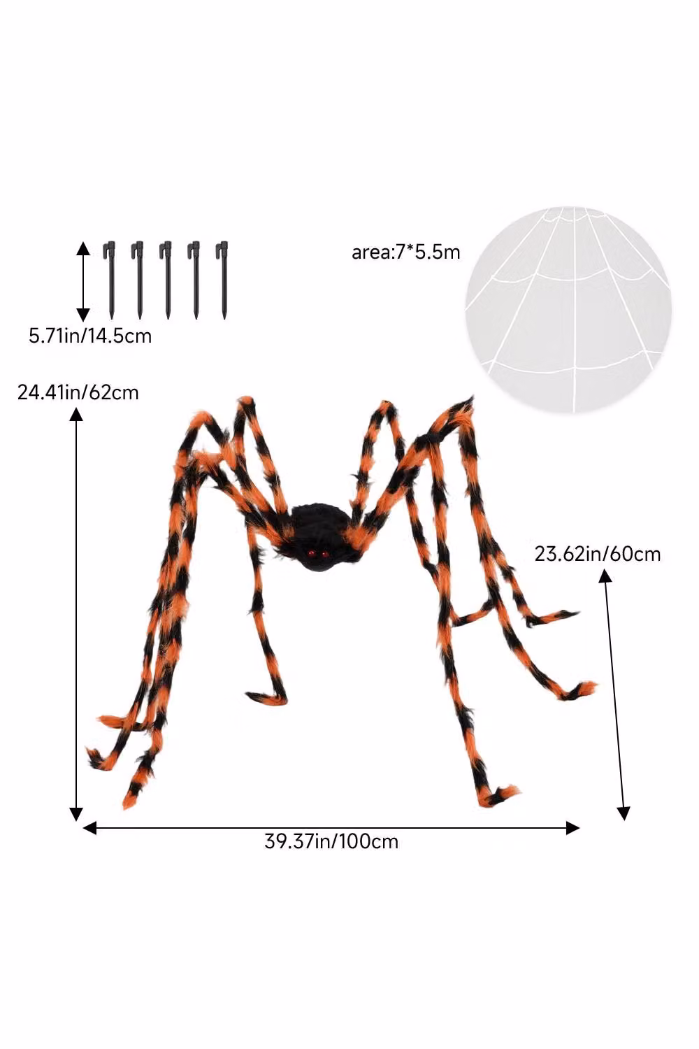 H&O Direct Spooky Outdoor Giant Spider Web with Scary Spider in White and Multicolour for Halloween Decor – 3