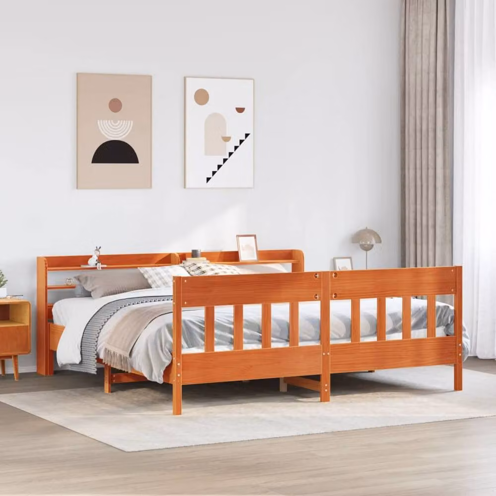 Berkfield Home Solid Pine Decorative Bed Frame in Wax Brown, W/D/H: 200 x 200 x 82 cm – 2