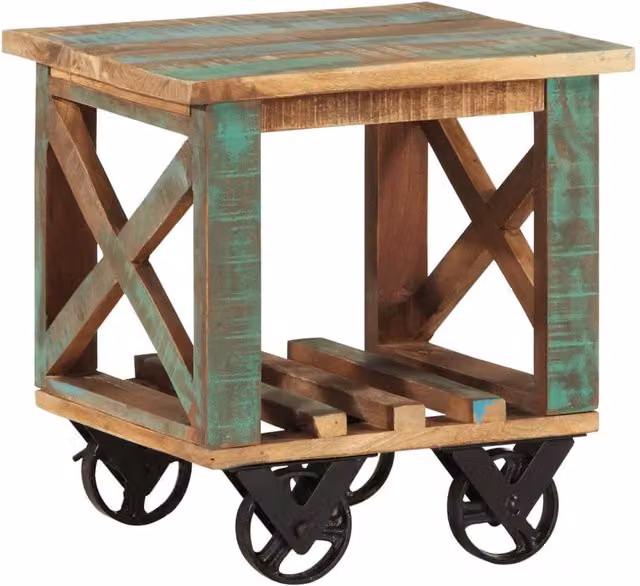 Berkfield Home Rustic Reclaimed Solid Wood Side Table with Castors W/D/H: 40 x 40 x 42 cm