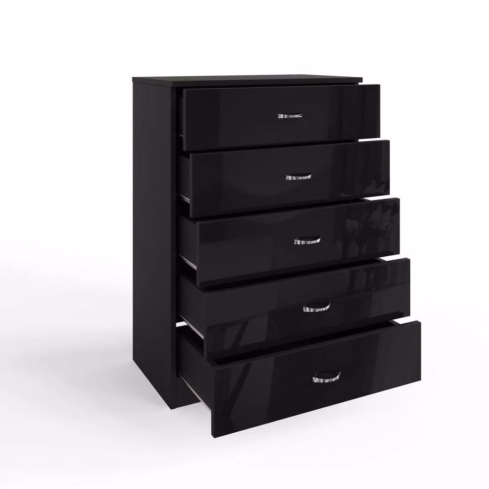 SPETLEK Black High Gloss 5 Drawer Tall Chest of Drawers – 3