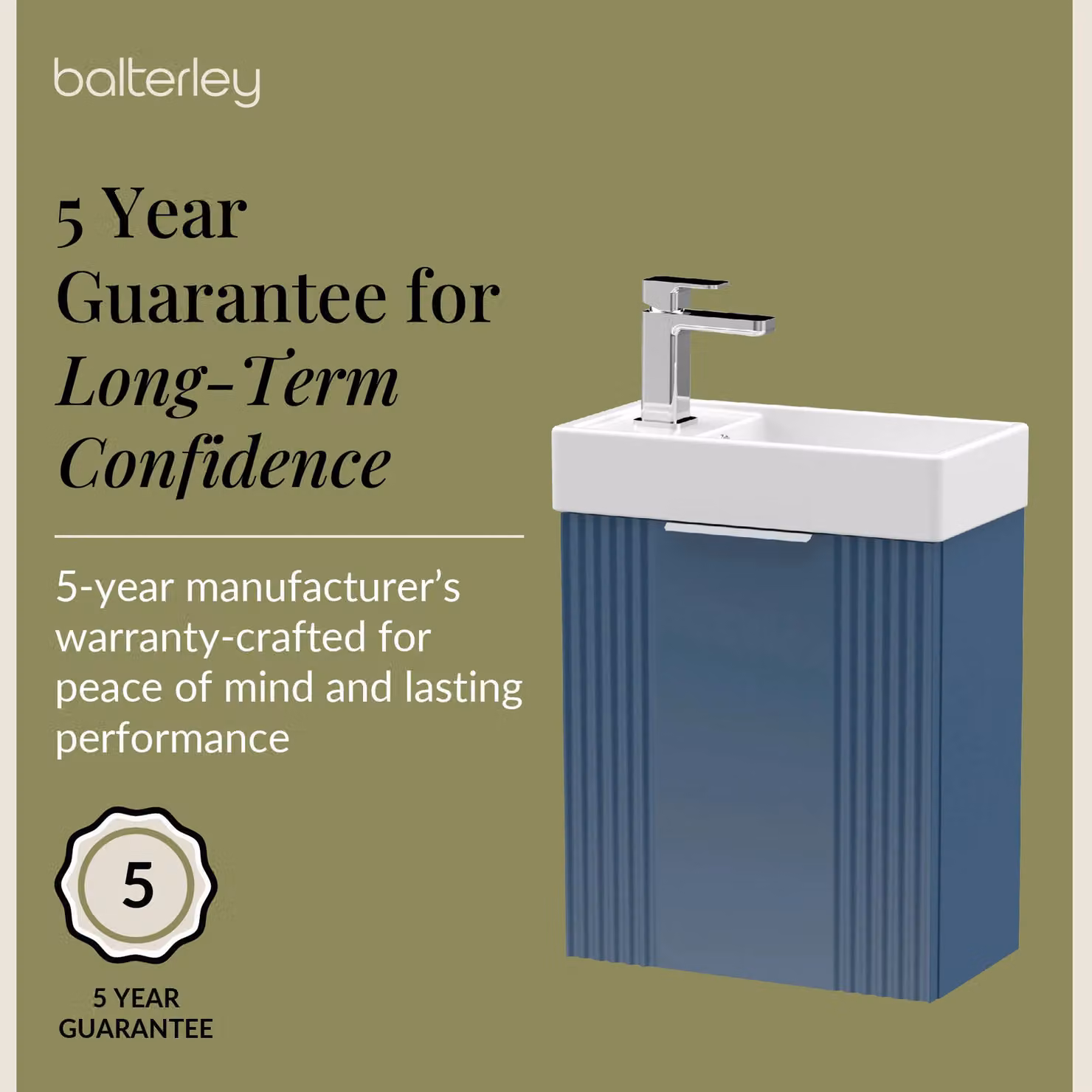 Balterley Modern Wall Mounted Bathroom Vanity Unit with Basin in Matt Blue, W/D/H: 40.0 x 22.2 x 43.8 cm – 3