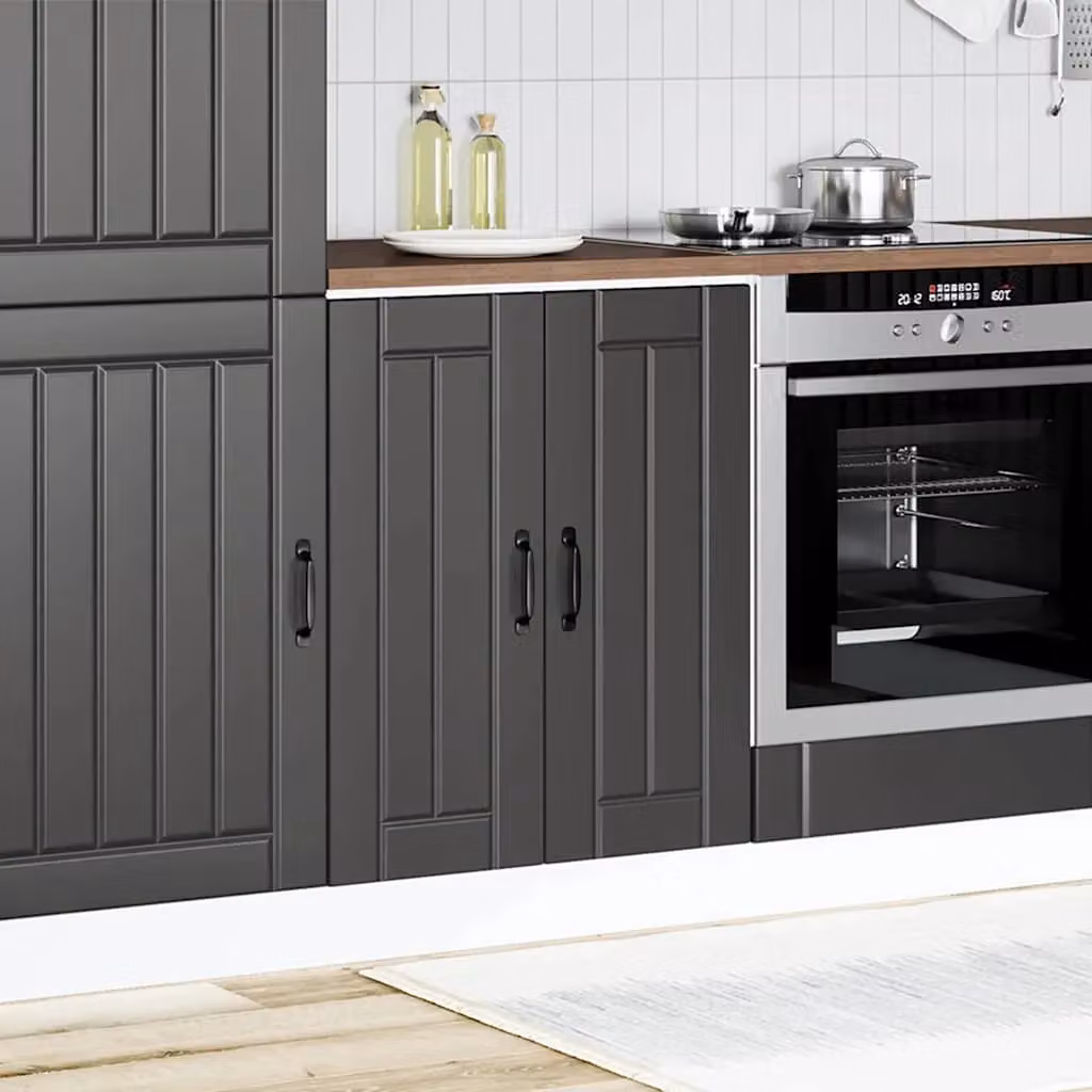 Berkfield Home Lucca Black Matt MDF Freestanding Kitchen Sink Base Cabinet – 1
