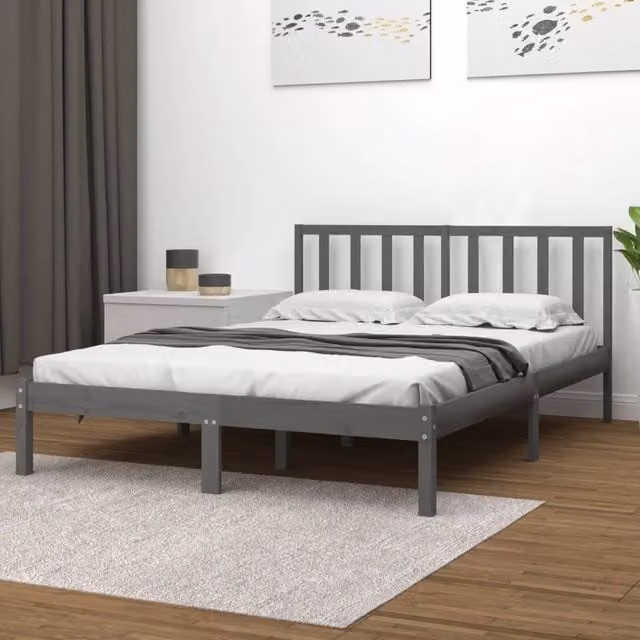 Berkfield Home Grey Solid Wood Pine Bed Frame W/D/H: 200 x 200 cm – 1