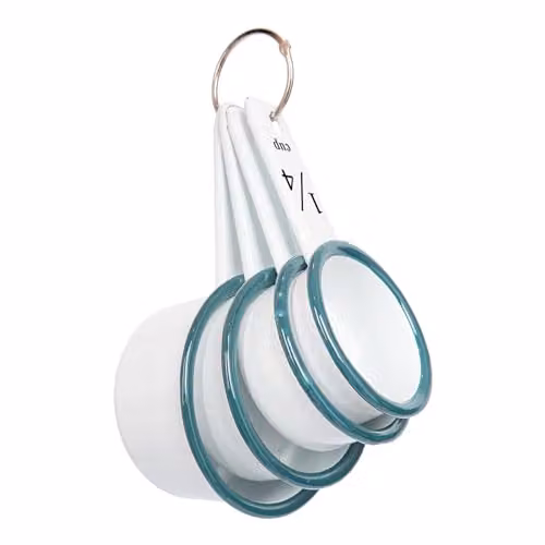 Argon Tableware 4 Piece Nesting Metal Enamel Measuring Cup Set in Green and White