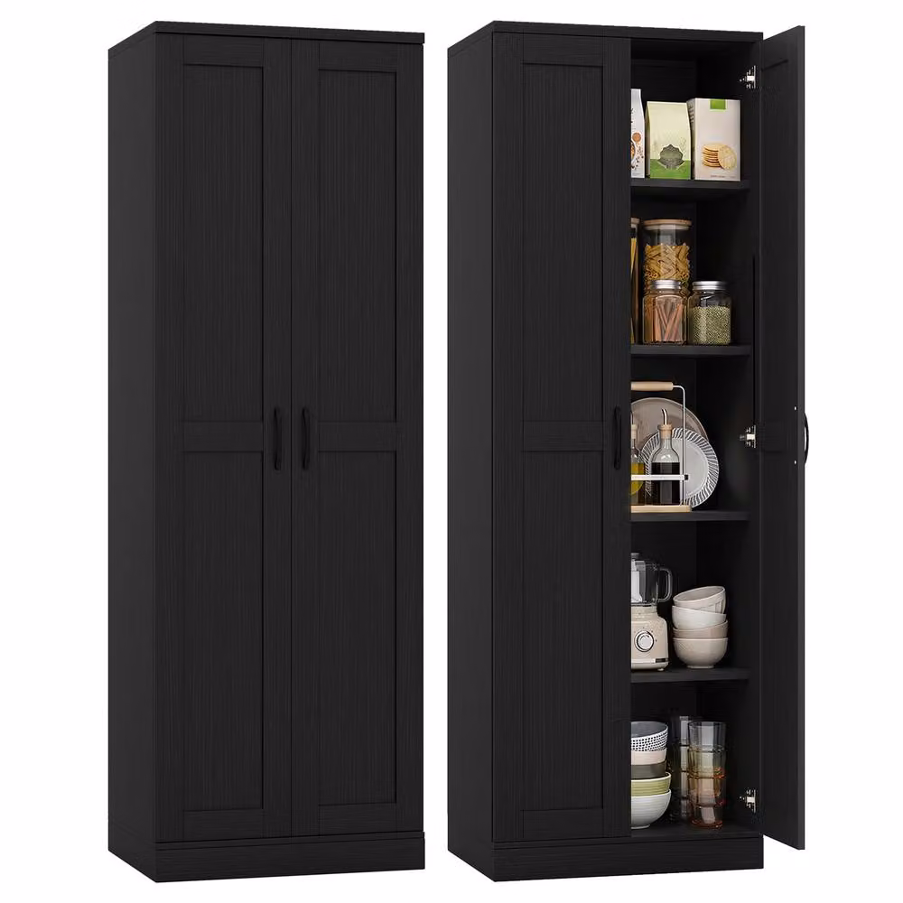 Costway Tall Freestanding Storage Cabinet with Hinged Doors and Internal Shelves in Matt Black – 8