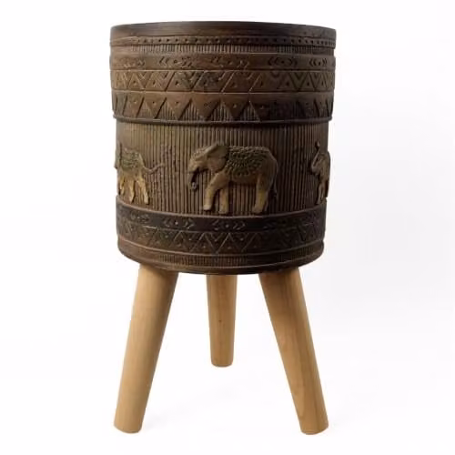Leaf Design UK Zandi Elephant Large Fibreglass Planter, Brown, Diameter: 40 cm