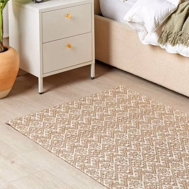 Wyld and Coco Beige Geometric Flat-Weave Jute and Wool Area Rug, W: 80 cm, L: 150 cm