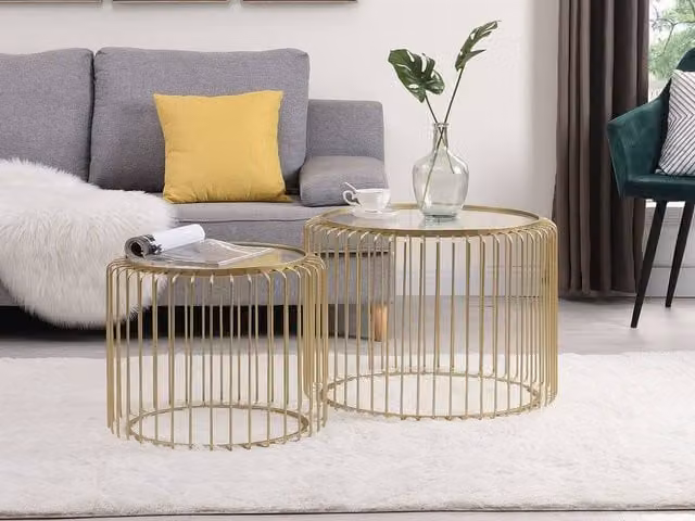 Vente-unique FERIDA Metal and Glass Nesting Coffee Table in Gold and Black
