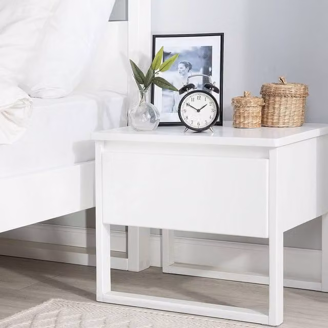 Wyld and Coco White Pine Bedside Table with One Soft-Close Drawer, W: 50 cm, D: 43 cm