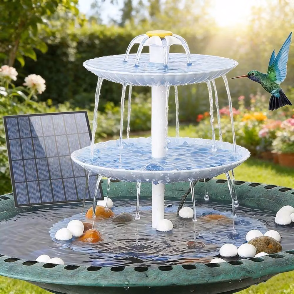 NESTLUNE Solar Powered Garden Bird Bath Fountain in Blue, W: 100 cm, D: 15 cm – 2