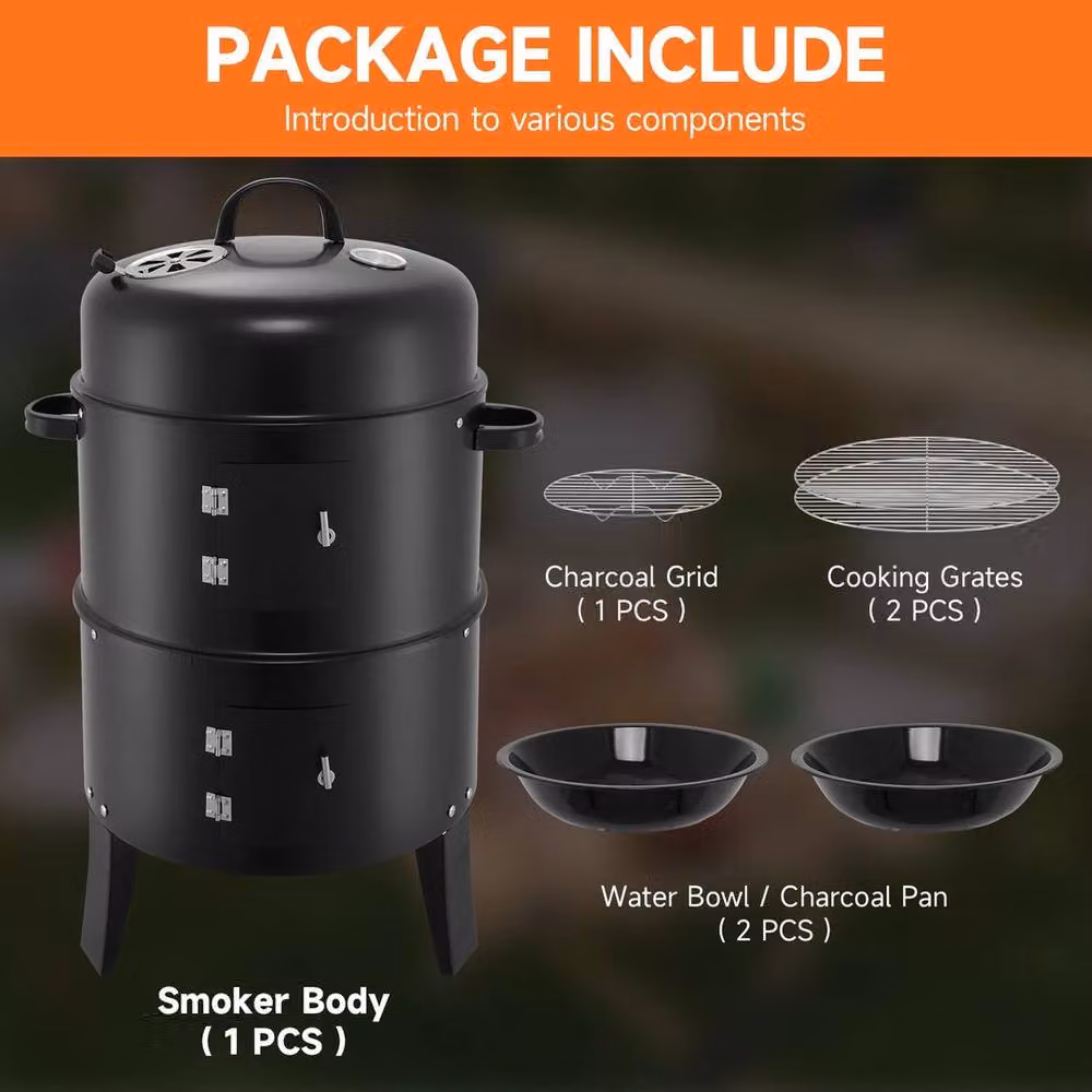 KORVIXA 32 inch 3-in-1 Charcoal Smoker BBQ Grill and Vertical Outdoor Cooker in Black – 4