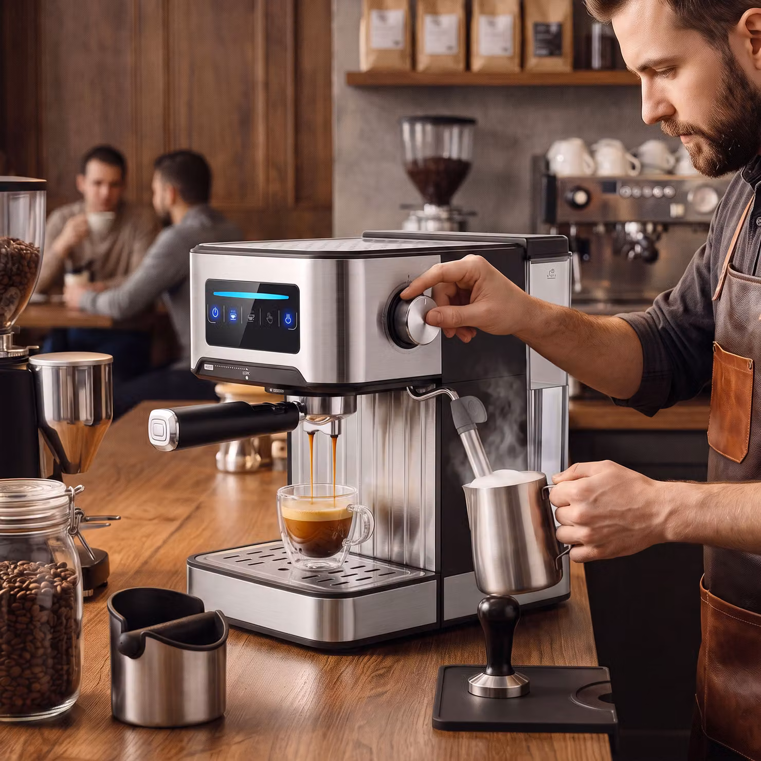 HOMCOM Silver Espresso Machine with 20-Bar Pressure, Steam Wand and 1.6L Removable Water Tank – 6