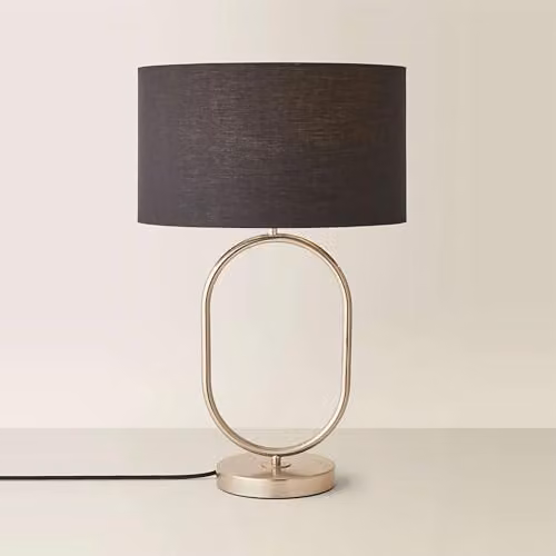 ValueLights Antonia Oval Table Lamp with Black Fabric Drum Shade and Brushed Chrome Finish