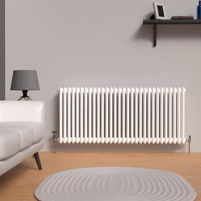 Lux Heat Horizontal 3 Column Steel Radiator in White, W: 137.0 cm, H: 60.0 cm