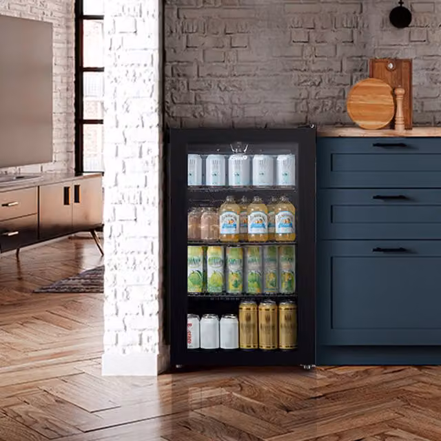 Living Star Under Counter Beer and Drinks Fridge with Glass Door and LED Interior Light, Black