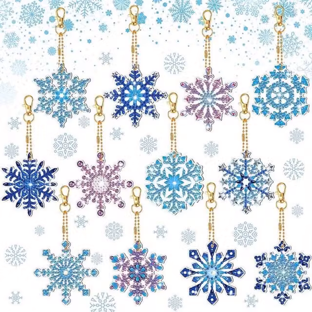 Syntego Pack of 12 Christmas DIY Diamond Painting Keyrings in Multicolour and Silver
