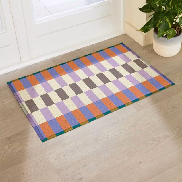 Artsy Mats Elizabeth Olwen Blue and Purple Checked Indoor/Outdoor Doormat, W/D/H: 90 x 60 cm – 1