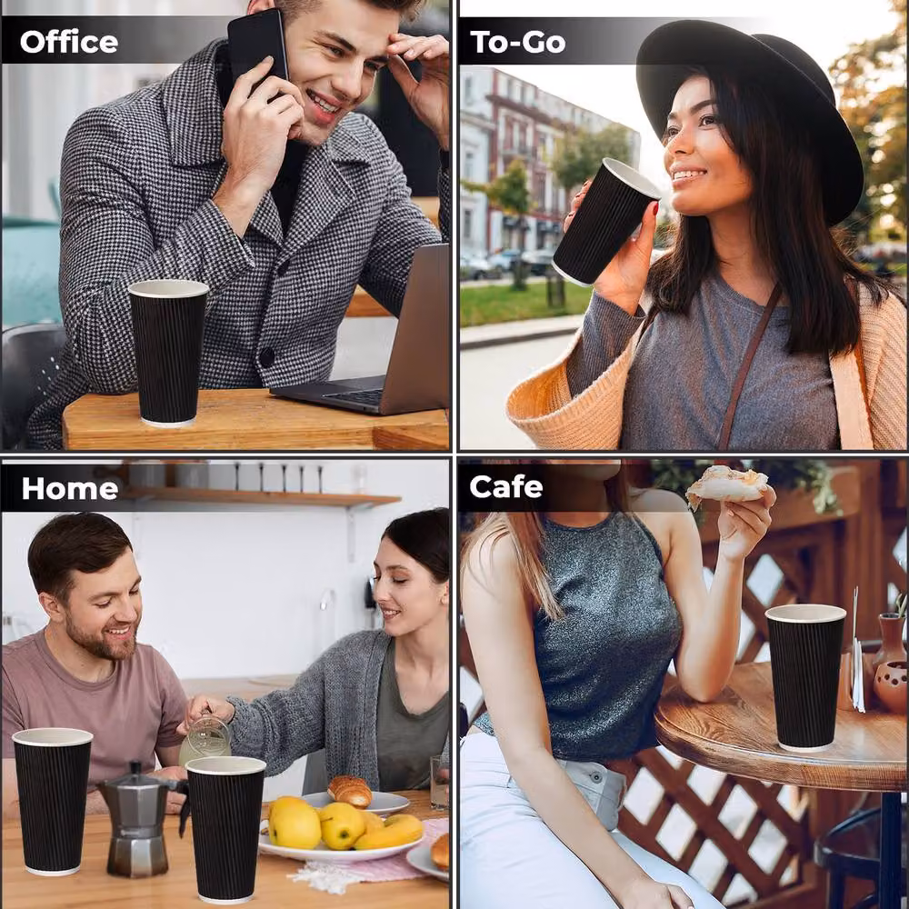 ECONX Black Triple Layer Paper Takeaway Coffee Cups with Lids, 500 Pieces – 5