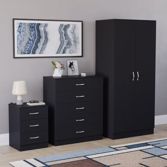Vida Designs Riano 3 Piece Modern Bedroom Set in Black