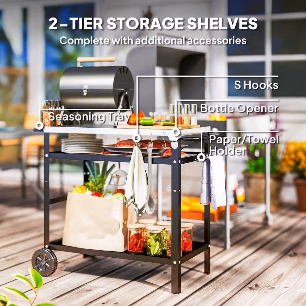 Outsunny BBQ Trolley Cover in Black with Stainless Steel Top and Wheels, W/D/H: 78 x 45 x 80 cm – 5
