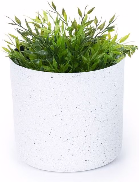 LIVIVO White Round Sandstone Style Plastic Planter Pot, Diameter: 22 cm – 1