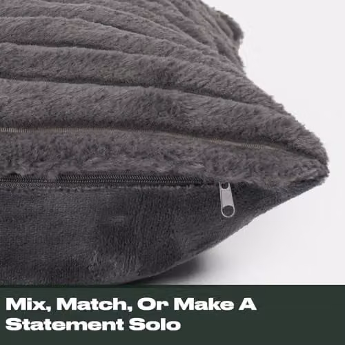 OHS Pack of 2 Charcoal Grey Faux Fur Square Throw Pillows with Removable Covers, W/D/H: 45 x 45 x 45 cm – 6