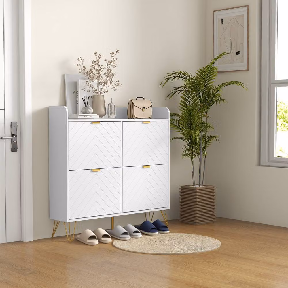 ERGOVEXA Modern Slim White Shoe Cabinet with 4 Tilting Compartments and Ventilation – 2