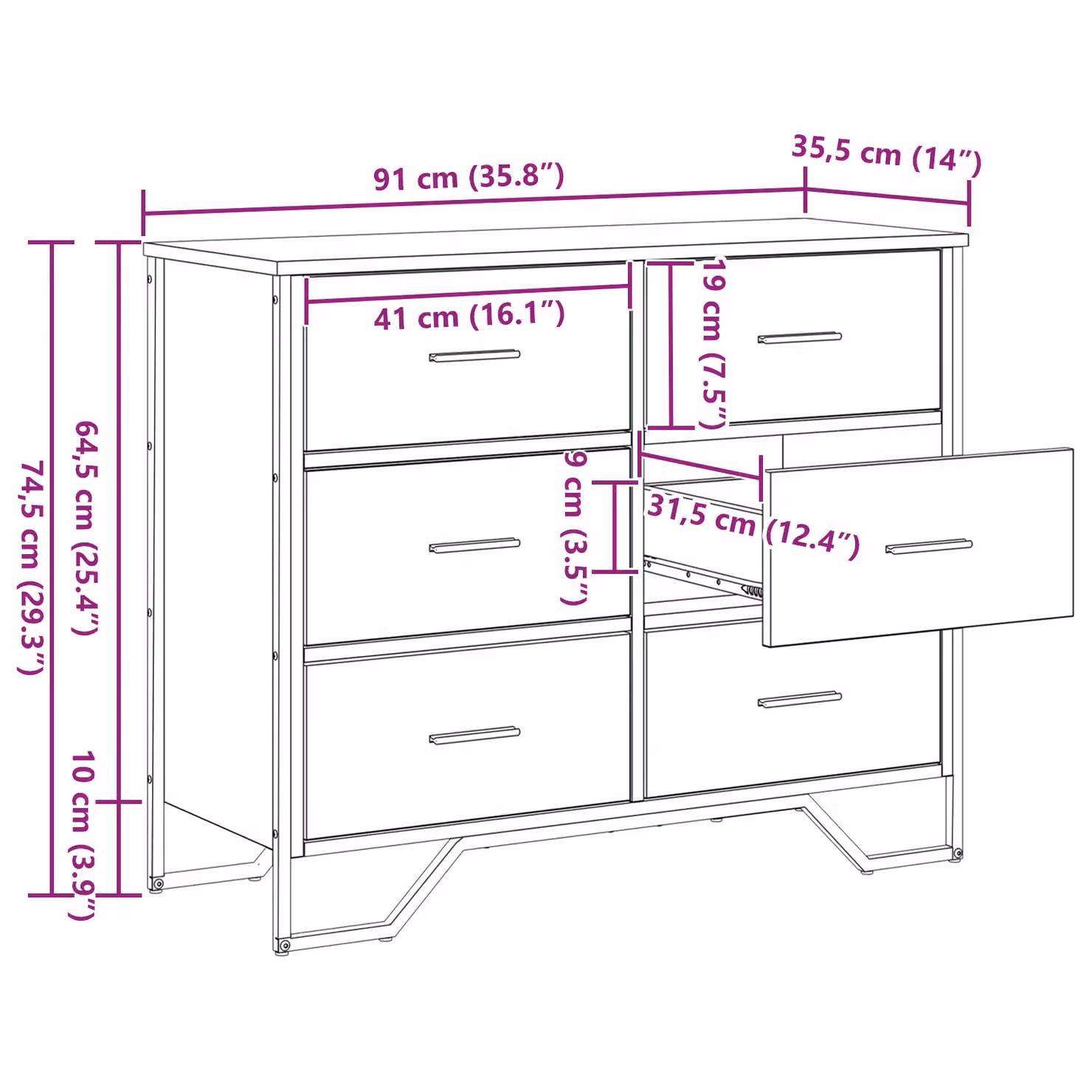 Berkfield Home Industrial Chest of Drawers in Brown and Black, W/D/H: 91 x 35.5 x 74.5 cm – 5