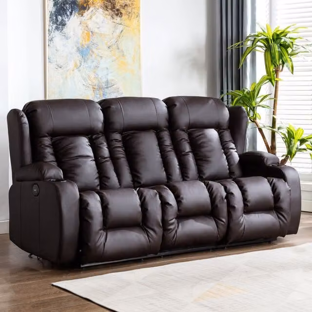 More4Homes Caesar 3 Seater Electric High Back Recliner Sofa in Brown Bonded Leather