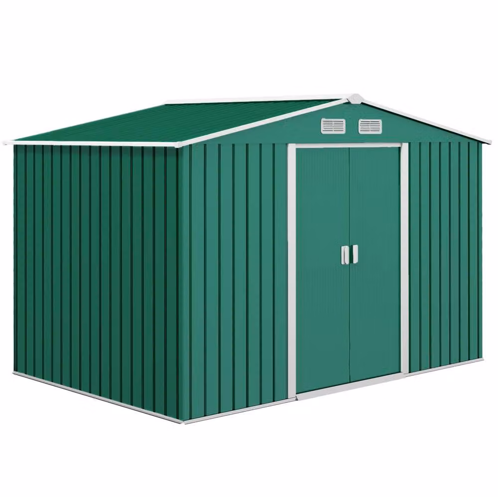 STILVORA Green Steel Pent Garden Shed with Lockable Double Doors, W/D/H: 274.32 x 192.0 x 228.6 cm – 4