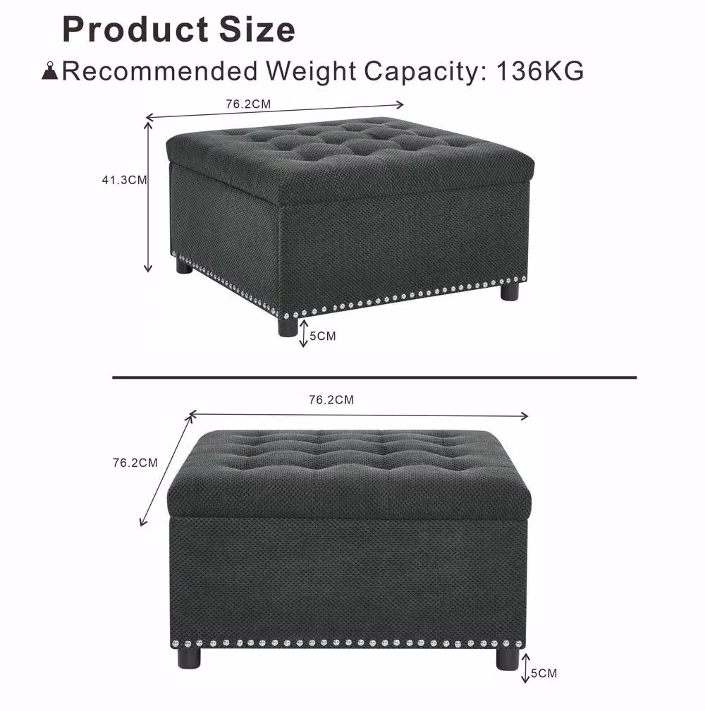 STILVORA Grey Fabric Storage Ottoman Stool with Hidden Storage – 2