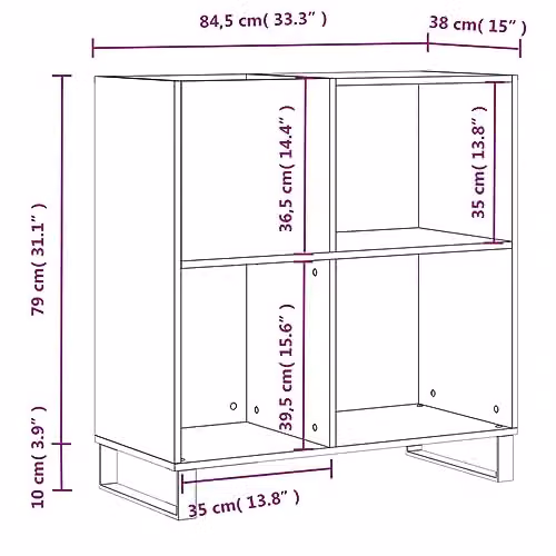 vidaXL Record Cabinet in Grey Sonoma, W/D/H: 84.5 x 38 x 89 cm – 3