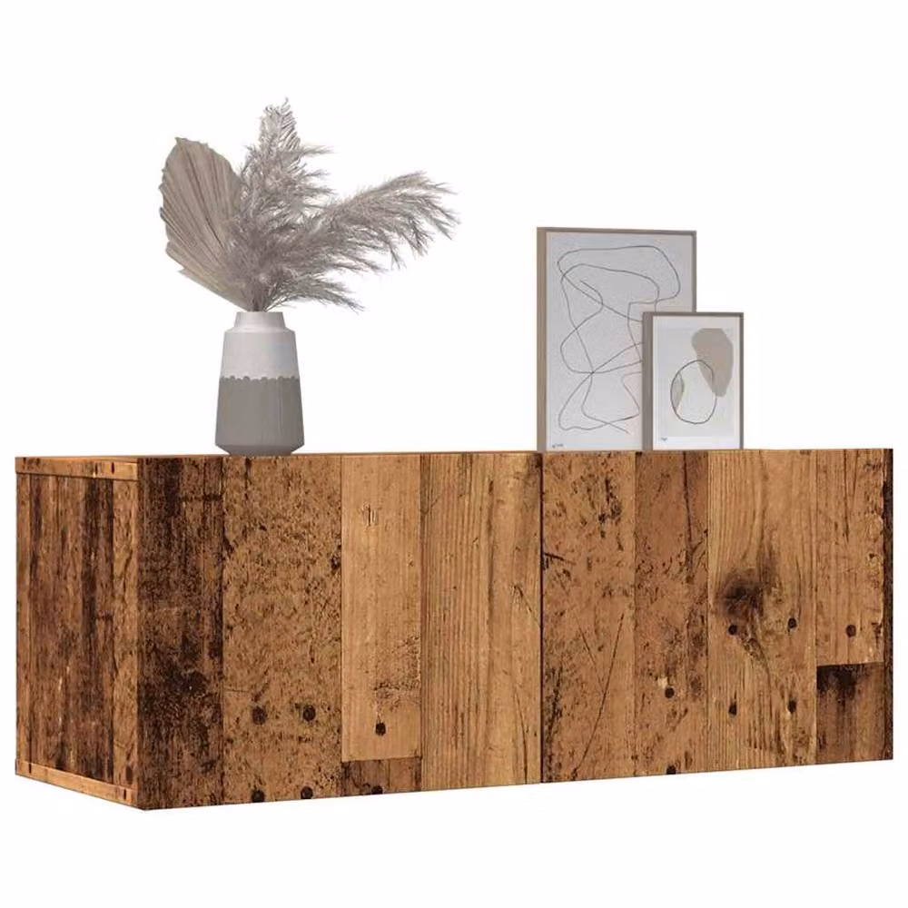 Berkfield Home Wall-mounted TV Cabinets in Brown Old Wood, 2 Pieces, W/D/H: 80 x 30 x 30 cm – 3