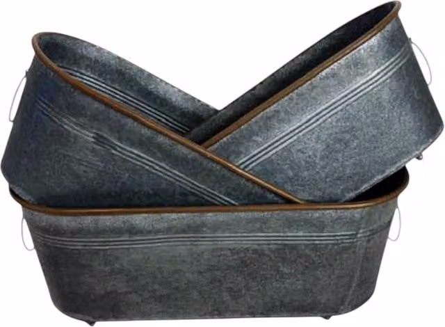 Four Candle Set of 3 Galvanised Steel Oval Metal Trough Planters in Grey, W: 36.0 cm, D: 23.0 cm – 1