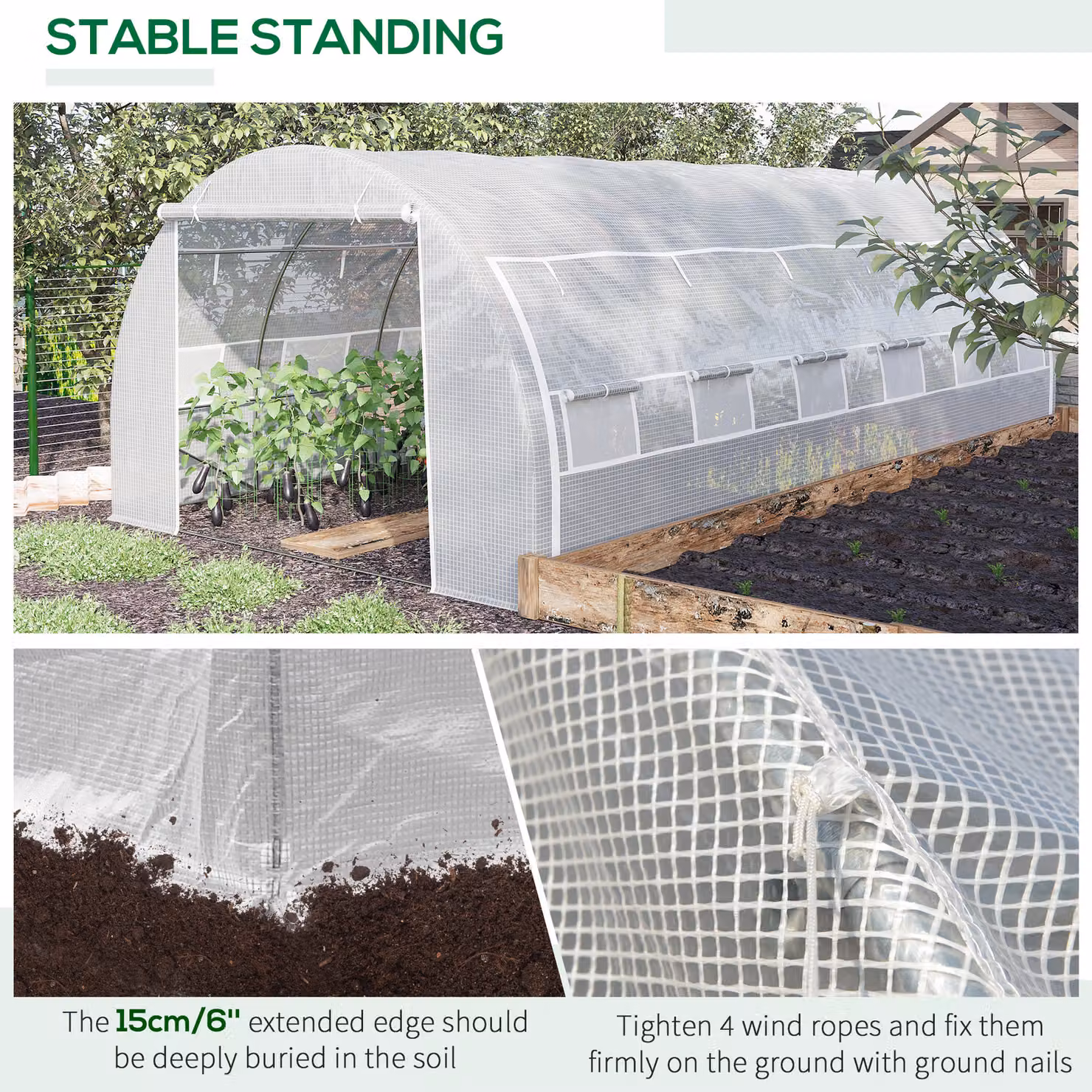 Outsunny Walk-in Polytunnel Greenhouse with Steel Frame, Reinforced Cover, Zippered Door and 8 Windows, W/D/H: 6 x 3 x 2 m – 3