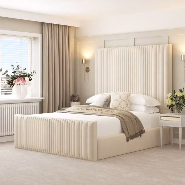 Bed Choices Aspire Upholstered Velvet Bed Frame in Beige, Size: Double (140 x 200 cm)