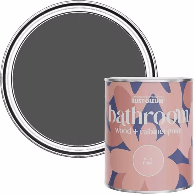 Rust-Oleum Moisture Resistant Bathroom Wood and Cabinet Paint in Matt Finish, Graphite Grey, 750ml – 1