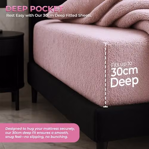 Snug City Pink Teddy Fleece Extra Deep Fitted Sheet, Double, W/D/H: 140 x 200 x 30 cm – 2