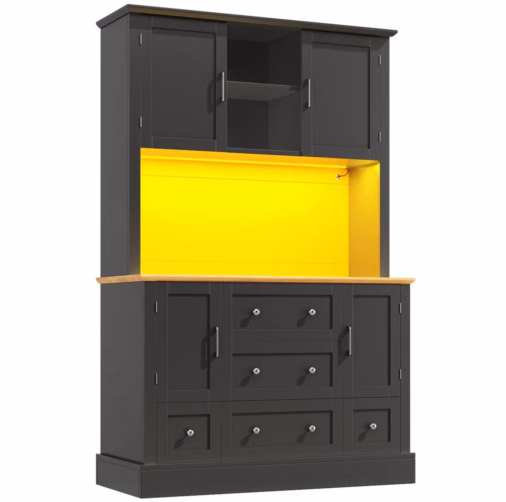 STILVORA Modern Black Kitchen Tall Cabinet with Integrated LED Lighting and Drawers, H 180 x W 40 x D 59 cm – 4
