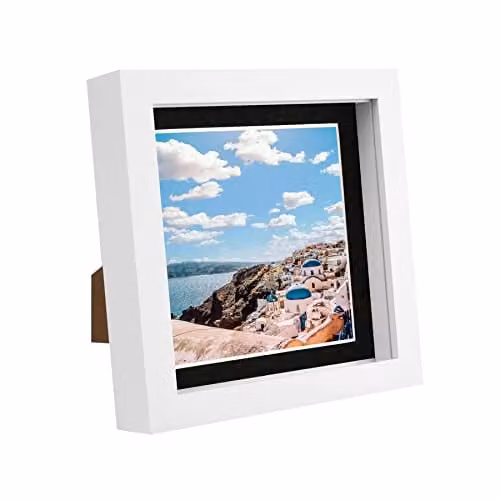 Nicola Spring White Square 3D Box Photo Frame with Black Mount for Tabletop or Hanging Display – 1