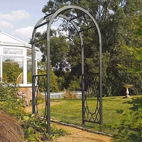 Rowlinsons Wrenbury Round Top Garden Arch in Black, W: 110 cm, D: 61 cm, H: 220 cm