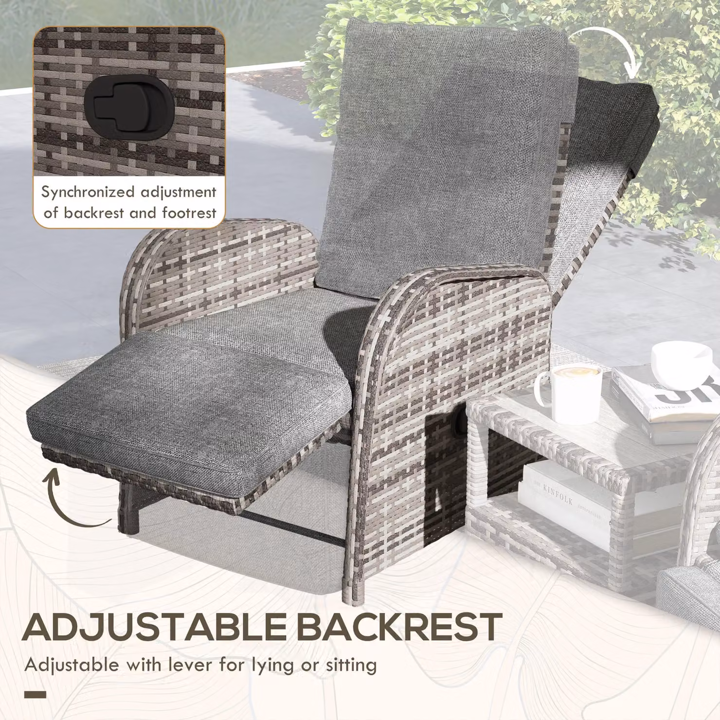 OUTSUNNY 3 Piece Rattan Chaise Lounge Sofa Set with Cushions in Brown – 4