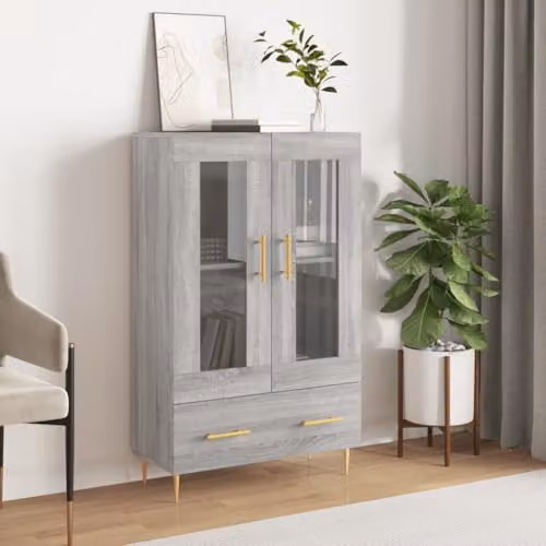 vidaXL Modern Grey Highboard with Glass Doors and Internal Shelves, W/D/H: 69.5 x 31.0 x 115.0 cm – 2