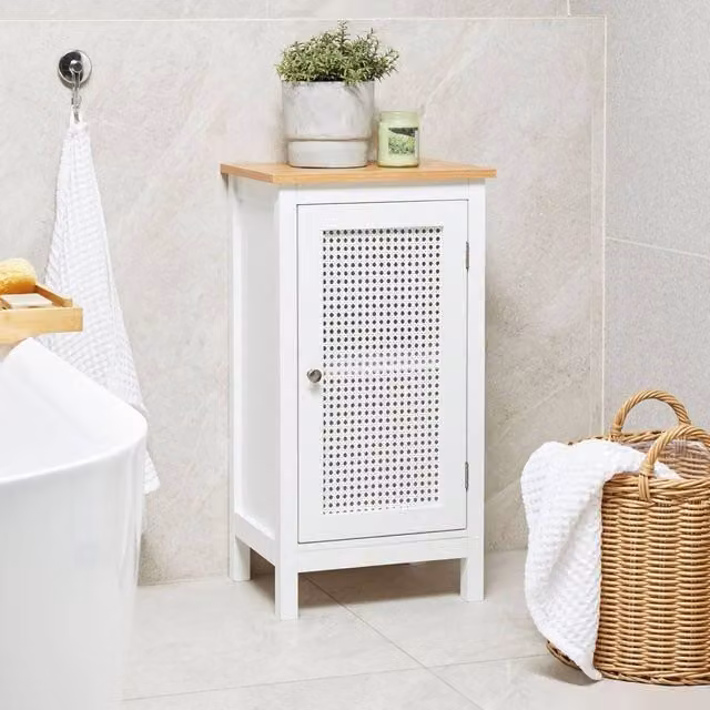 Wyld and Coco White MDF Bathroom Cabinet with Hinged Doors, W/D/H: 40 x 30 x 75 cm