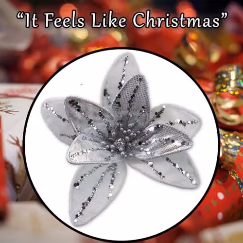 VFM e-Store White Velvet Floral Christmas Decoration W: 12 cm, H: 6 cm – 5