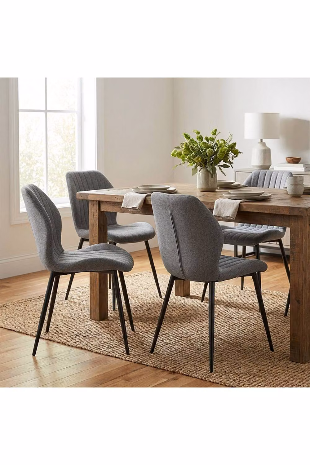 Living and Home Set of 4 Modern Grey Fabric and Metal Dining Chairs – 2