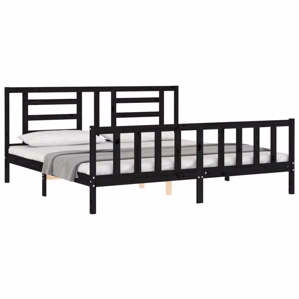 Berkfield Home Solid Pine Bed Frame with Headboard in Black, 200 x 200 cm – 3