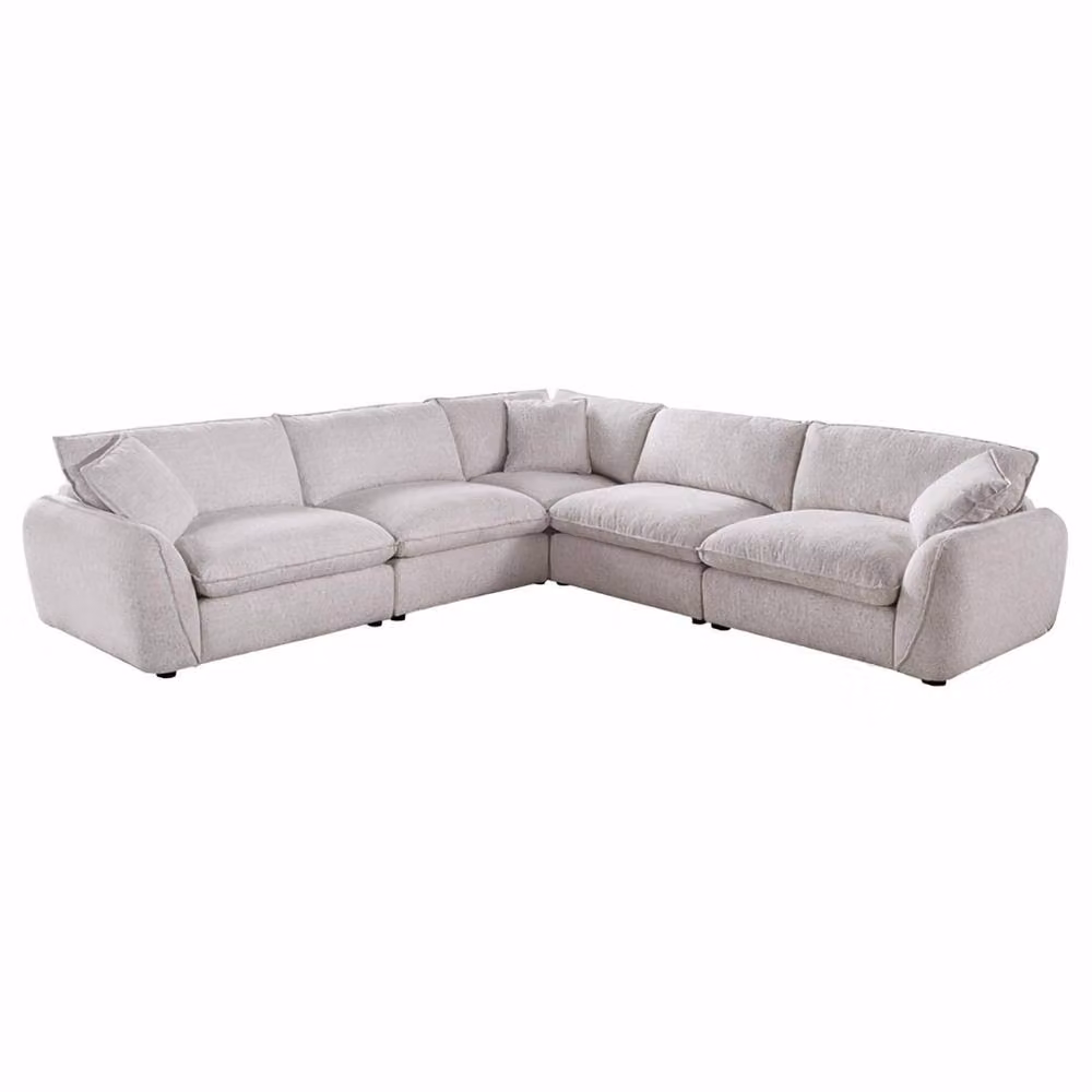 Furnishings For Less UK Berti Beige Fabric Modern L-Shaped 5 Seater Corner Sofa with Removable Covers and Scatter Cushions – 2